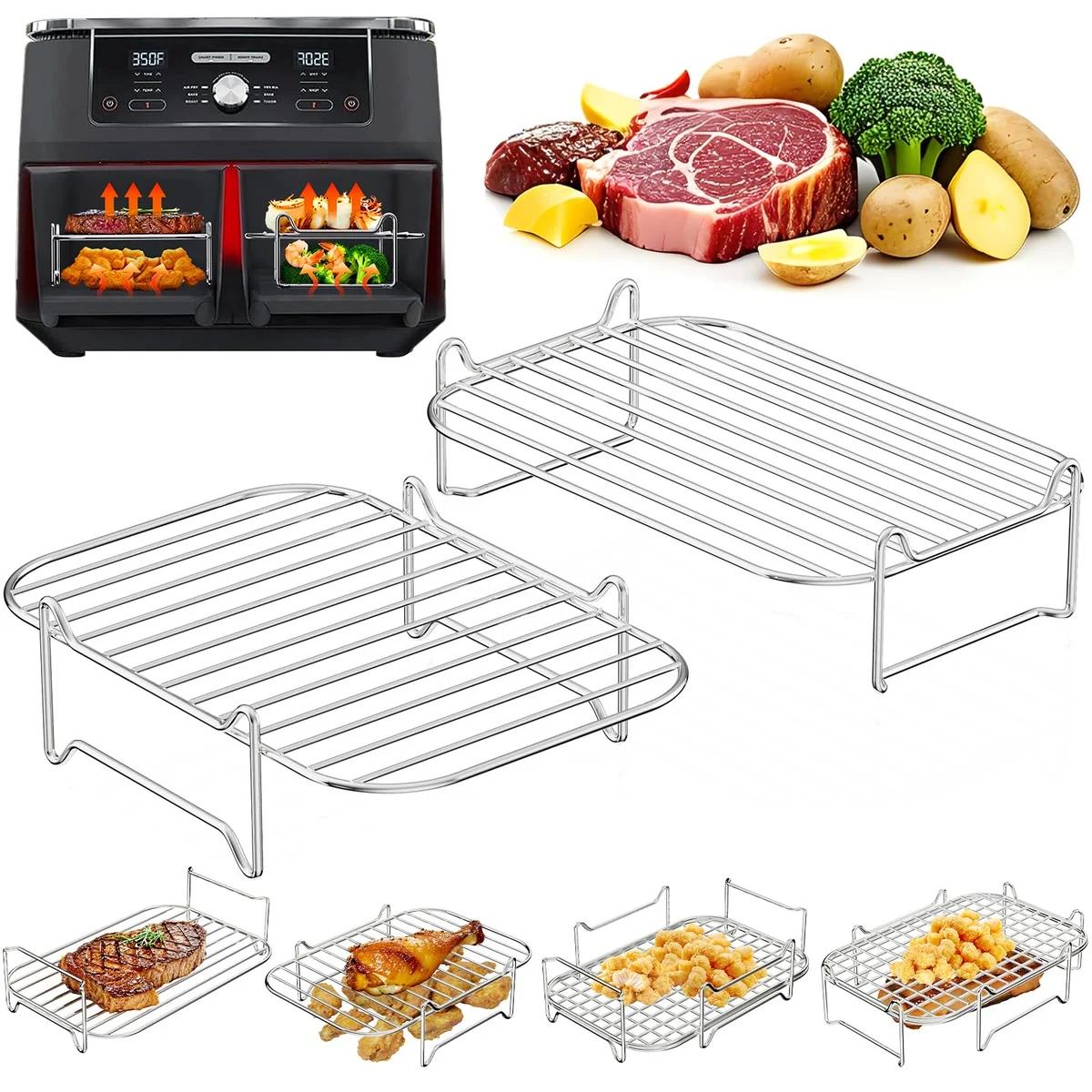 Grilles superposables en inox 304, lot de 2