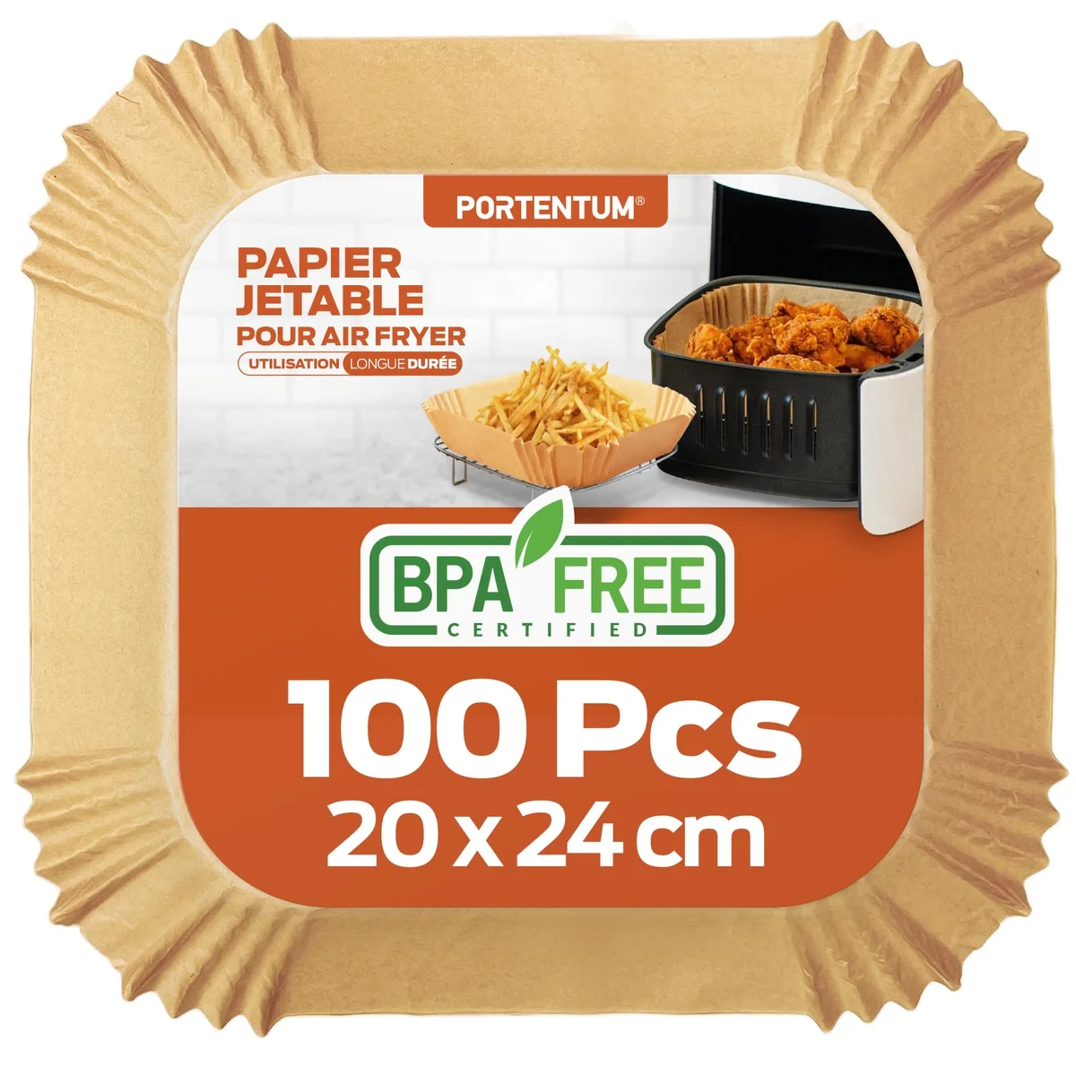 Papier cuisson carré pour air fryer, 100 feuilles